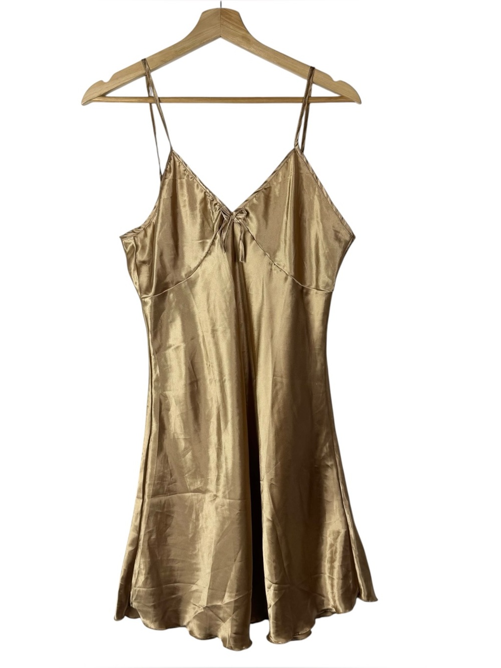 Boutique Gold Satin Mini Lingerie Slip Dress L